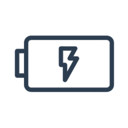 b Outline of a battery with a lightning bolt symbol in the center.