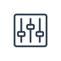 knobs123 Icon of an audio mixer with three vertical sliders in a square frame.