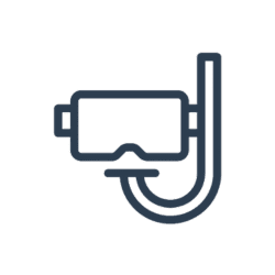 s Icon of a snorkel mask with a connected breathing tube, outlined in dark lines on a transparent background.